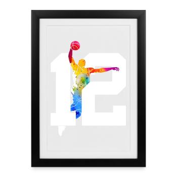 NUMÉRO 12 : 12E ANNIVERSAIRE DE BASKET-BALL - Affiche encadrée (27 × 37 cm) - noir - Devant