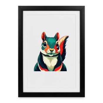 Squirrel Cartoon Character Colorful Pet Animal - Framed poster (27 × 37 cm) - black - Front