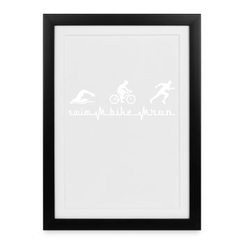 Triathlon heartbeat swim bike run - Framed poster (27 × 37 cm) - black - Front