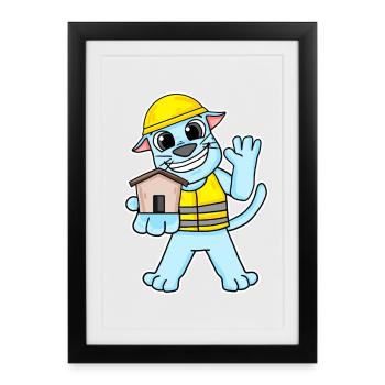 Bauherr Katze Richtfest Haus bauen Geschenk - Gerahmtes Poster (27 × 37 cm) - Schwarz - Vorne