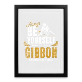 Neugieriger Gibbon Kletterkünstler - Gerahmtes Poster (27 × 37 cm) - Schwarz - Vorne