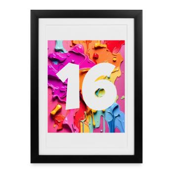 NON. 16 NUMÉRO 16 COLORÉ 16E ANNIVERSAIRE - Affiche encadrée (27 × 37 cm) - noir - Devant