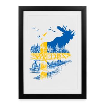 SWEDEN MOOSE SWEDEN FLAG - Framed poster (27 × 37 cm) - black - Front