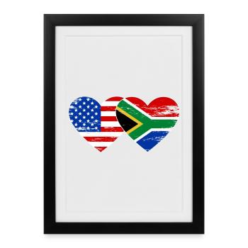 États-Unis Afrique du Sud drapeau coeur forme utilisé - Affiche encadrée (27 × 37 cm) - noir - Devant