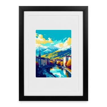 Grenoble France Affiche de voyage vintage Souvenir WPA - Affiche encadrée (27 × 37 cm) - noir - Devant