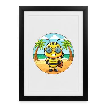 Biene Lustige Cartoon Sommer Strand Sonnenbrille - Gerahmtes Poster (27 × 37 cm) - Schwarz - Vorne