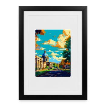 Greenwich Londres Angleterre Royaume-Uni Affiche de voyage vintage - Affiche encadrée (27 × 37 cm) - noir - Devant