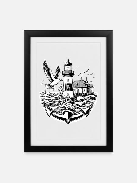 Küstenlandschaft Moin Moin - Gerahmtes Poster (27 × 37 cm) - Schwarz