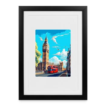 Big Ben Londres Angleterre Royaume-Uni Affiche de voyage Souvenir - Affiche encadrée (27 × 37 cm) - noir - Devant