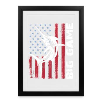 Marlin sauteur avec drapeau américain Pêche en haute mer - Affiche encadrée (27 × 37 cm) - noir - Devant