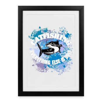 Poisson-chat Wels Waller sur des taches de couleur - Affiche encadrée (27 × 37 cm) - noir - Devant