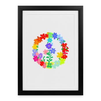 Hippi Flower Wreath Peace and Love - Framed poster (27 × 37 cm) - black - Front