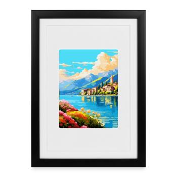 Lac de Côme Italie Affiche de voyage vintage Souvenir WPA - Affiche encadrée (27 × 37 cm) - noir - Devant