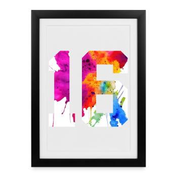 NUMÉRO 16 ANS 16ÈME ANNIVERSAIRE - Affiche encadrée (27 × 37 cm) - noir - Devant