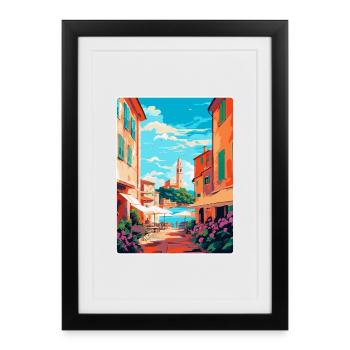 St Tropez France Affiche de voyage vintage souvenir - Affiche encadrée (27 × 37 cm) - noir - Devant