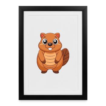 Beaver Cute Mascot Cartoon Character Kawaii - Framed poster (27 × 37 cm) - black - Front