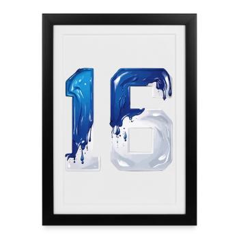 NON. 16 NUMÉRO 16 BLEU BLANC 16E ANNIVERSAIRE - Affiche encadrée (27 × 37 cm) - noir - Devant