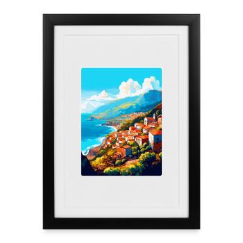 Madère Portugal Affiche de voyage vintage souvenir - Affiche encadrée (27 × 37 cm) - noir - Devant