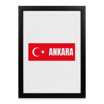 Ville d’Ankara en drapeau turc - Affiche encadrée (27 × 37 cm) - noir - Devant