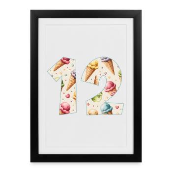 GLACE NUMÉRO 12 ANS CRÈME GLACÉE 12E ANNIVERSAIRE - Affiche encadrée (27 × 37 cm) - noir - Devant