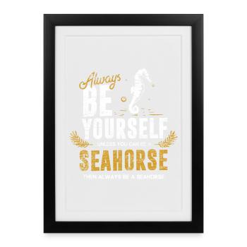 Elegantes Seepferdchen Tiefsee - Gerahmtes Poster (27 × 37 cm) - Schwarz - Vorne