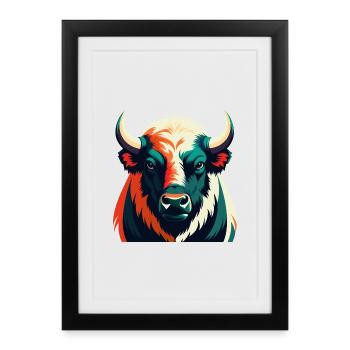 Buffle Dessin Animé Personnage Animal Coloré Animal De Compagnie - Affiche encadrée (27 × 37 cm) - noir - Devant