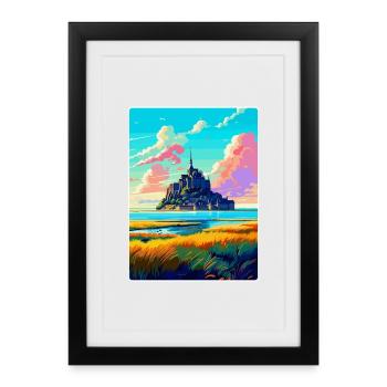 Mont Saint Michel France Affiche de voyage vintage WPA - Affiche encadrée (27 × 37 cm) - noir - Devant