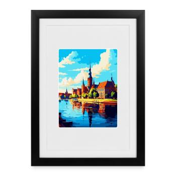 Szczecin Pologne Affiche de voyage vintage souvenir WPA - Affiche encadrée (27 × 37 cm) - noir - Devant
