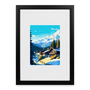 Megève France Affiche de voyage vintage WPA Souvenir - Affiche encadrée (27 × 37 cm) - noir - Devant