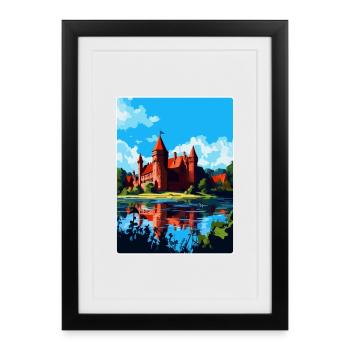 Château de Malbork Pologne Affiche de voyage vintage WPA - Affiche encadrée (27 × 37 cm) - noir - Devant
