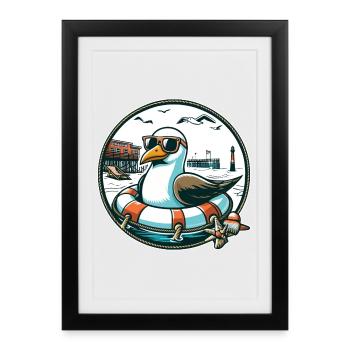 Seagull in a lifebuoy - Framed poster (27 × 37 cm) - black - Front