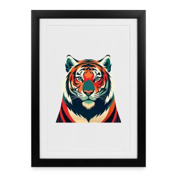 Tigre Dessin animé Personnage Animal de compagnie coloré - Affiche encadrée (27 × 37 cm) - noir - Devant