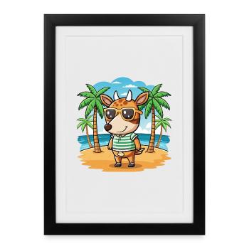 Lunettes de soleil de plage d’été de dessin animé drôle drôle okapi - Affiche encadrée (27 × 37 cm) - noir - Devant