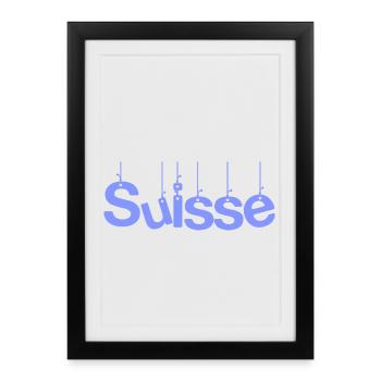 SCHWEIZ. HUMOR. LAND. FLAGGE. GENF. LAUSANNE - Gerahmtes Poster (27 × 37 cm) - Schwarz - Vorne