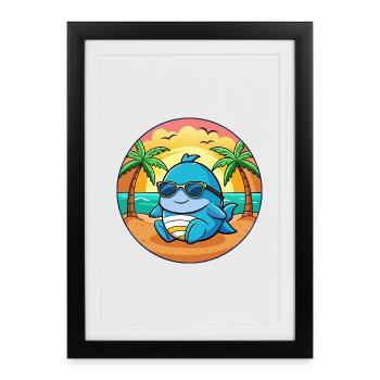 Whale Funny Cartoon Summer Beach Sunglasses - Framed poster (27 × 37 cm) - black - Front