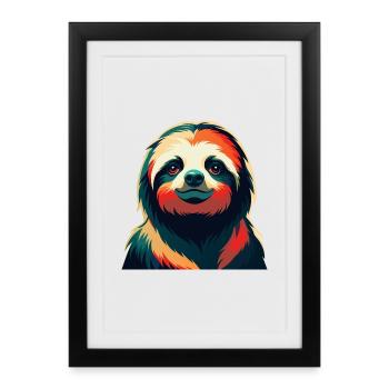paresseux dessin animé personnage animal de compagnie coloré - Affiche encadrée (27 × 37 cm) - noir - Devant