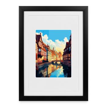 Colmar France Affiche de voyage vintage WPA Souvenir - Affiche encadrée (27 × 37 cm) - noir - Devant