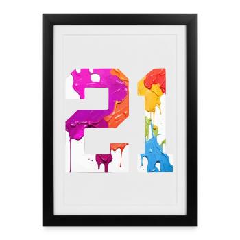 NUMÉRO COLORÉ 21 COLORÉ 21E ANNIVERSAIRE - Affiche encadrée (27 × 37 cm) - noir - Devant
