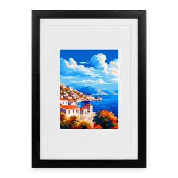 Hydra Grèce Vintage Voyage Poster WPA Souvenir - Affiche encadrée (27 × 37 cm) - noir - Devant