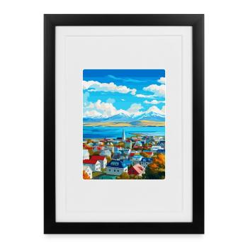 Reykjavik Islande Poster de voyage vintage souvenir - Affiche encadrée (27 × 37 cm) - noir - Devant
