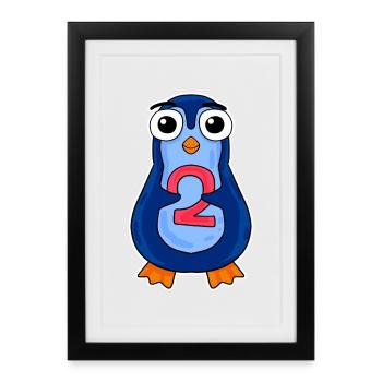 pingouin 2 ans - deux - numéro 2 - 2 année - Affiche encadrée (27 × 37 cm) - noir - Devant