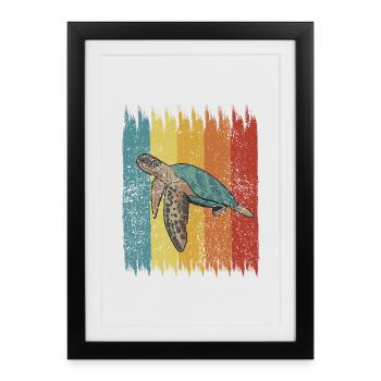 Schildkröte Retro - Gerahmtes Poster (27 × 37 cm) - Schwarz - Vorne