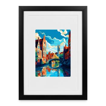 Bruges Belgique Affiche de voyage vintage Souvenir WPA - Affiche encadrée (27 × 37 cm) - noir - Devant