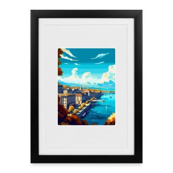 Genf Schweiz Vintage Reiseplakat Souvenir - Gerahmtes Poster (27 × 37 cm) - Schwarz - Vorne