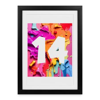 NON. 14 NUMÉRO 14 COLORÉ 14E ANNIVERSAIRE - Affiche encadrée (27 × 37 cm) - noir - Devant
