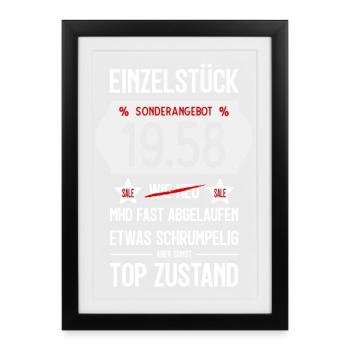 68. GEBURTSTAG 1958 EINZELSTÜCK PREISSCHILD - Gerahmtes Poster (27 × 37 cm) - Schwarz - Vorne