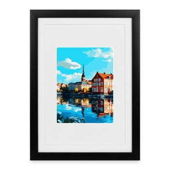 Eskilstuna Suède Affiche de voyage vintage souvenir - Affiche encadrée (27 × 37 cm) - noir - Devant