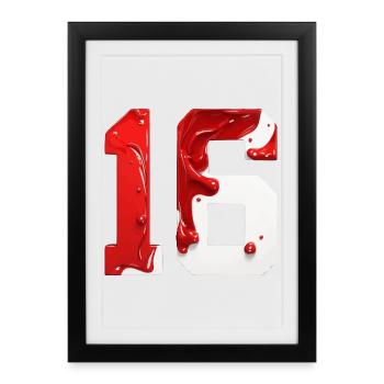 NON. 16 NUMÉRO 16 ROUGE BLANC 16E ANNIVERSAIRE - Affiche encadrée (27 × 37 cm) - noir - Devant