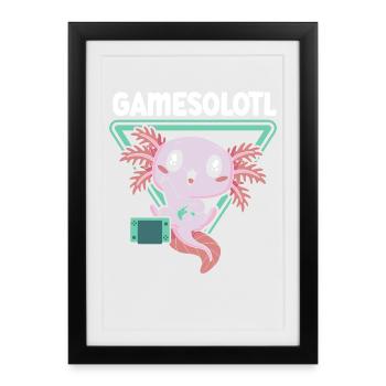 Gamesolotl Videospiel Axolotl Wassertier Gamer - Gerahmtes Poster (27 × 37 cm) - Schwarz - Vorne