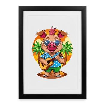 Drôle de cochon d’été plage lunettes de soleil hawaïenne - Affiche encadrée (27 × 37 cm) - noir - Devant